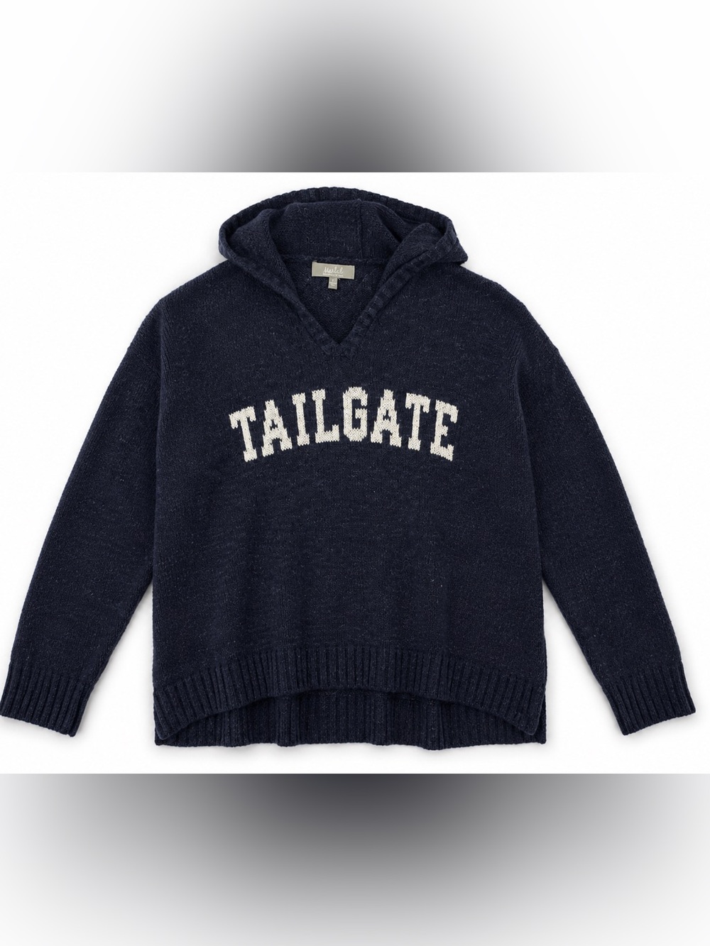 Marled Tailgate Navy Knit Hoodie Sweater Game Day Varsity Large - Picture 2 of 5